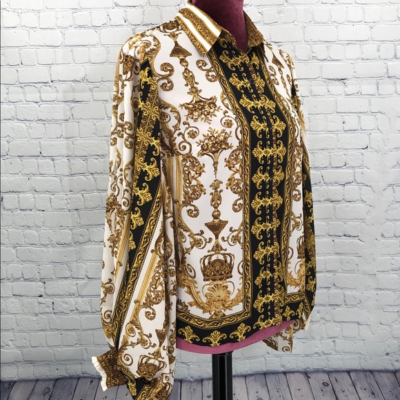 Flying Tomato collar Baroque Print gold blouse top - Picture 9 of 9